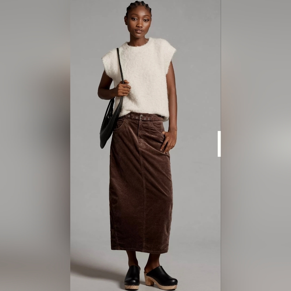 Pilcro Brown Corduroy Relaxed Barrel Midi Skirt Size US 10